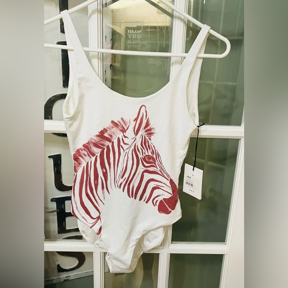 Onia Rachel Zebra Print One Piece Swimsuit NWT Sz Small Animal White